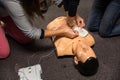 First Aid Training. Defibrillator CPR Practice Royalty Free Stock Photo