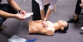 First Aid Training. Defibrillator CPR Practice