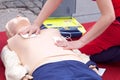 CPR course using automated external defibrillator device - AED Royalty Free Stock Photo