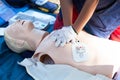 CPR course using automated external defibrillator device - AED Royalty Free Stock Photo