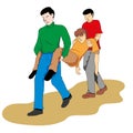 First aid two people carrying fainted person