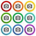 First aid vector icons, set of colorful flat design buttons for webdesign and mobile applications Royalty Free Stock Photo