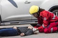 First aid, victim liberation in an car accident