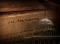 First Amendment of the US Constitution text and United States Capitol building Royalty Free Stock Photo