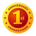 First Anniversary badge, gold celebration label Royalty Free Stock Photo