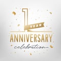 First anniversary celebration golden template. Vector illustration.