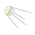 First artificial satellite. Sputnik. Round satellite. Cartoon, vector