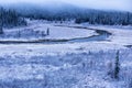 First autumn snow and the river in mountains