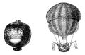 First balloon or Hot air balloon, vintage engraving Royalty Free Stock Photo