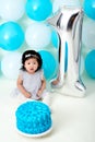 First birthday cake smashing Royalty Free Stock Photo