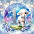 First Birthday Fantasy with Lamb and Glitter Number
