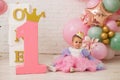 First birthday party for girl. Pink  decor Royalty Free Stock Photo