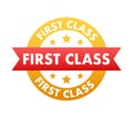 First class, badge, label. Vector stock illustration. Royalty Free Stock Photo