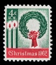 The First Commemorative Christmas Postage Stamp, 1962, Candles, Wreath