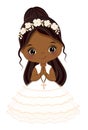 First Communion for African American Girl. Vector 1st Communion for Cute Little Black Girl Royalty Free Stock Photo