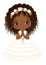 First Communion for African American Girl. Vector 1st Communion for Cute Little Black Girl Royalty Free Stock Photo