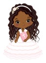 First Communion for African American Girl. Vector 1st Communion for Cute Little Black Girl