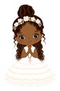 First Communion for African American Girl. Vector 1st Communion for Cute Little Black Girl Royalty Free Stock Photo