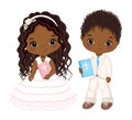 First Communion for African American Kids. Vector 1st Communion for Cute Little Black Girl and Boy Royalty Free Stock Photo