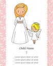 First communion card. Girl next to an angel.