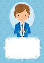 First communion card. Praying boy Royalty Free Stock Photo