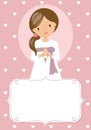 First communion card. Praying girl