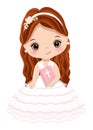 First Communion for Girl. Vector 1st Communion for Cute Little Girl Royalty Free Stock Photo