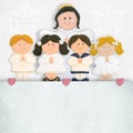 First communion invitation angel and children