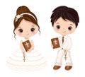 First Communion for Kids. Vector 1st Communion for Cute Little Girl and Boy Royalty Free Stock Photo