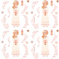 First communion little girl seamless pattern Christian background Royalty Free Stock Photo