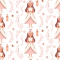 First communion little girl seamless pattern Christian background Royalty Free Stock Photo