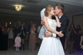 The first dance of gentle stylish happy blonde bride and groom Royalty Free Stock Photo