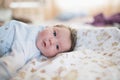 First day of the child at home. Newborn baby sleep first days of life. Cute little newborn child sleeping peacefully Royalty Free Stock Photo