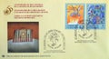First Day Cover Letter with cancelled postage stamps printed by United Nations, that celebrates 50 years of Universal Declaration