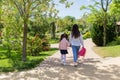 First day at school. mother leads a little child school girl in first grade Royalty Free Stock Photo