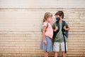 First day of school for preschool kids during Coronavirus pandemic Royalty Free Stock Photo
