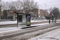 First Day Snow At Tram Stop At The Middenweg Street At Amsterdam The Netherlands 7-2-2021