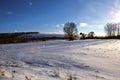 First day of winter. Snow-covered trees in the hills of snow f