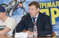 Gulyaev Nikolay Alekseevich at the press-conference, dedicated to the festival of extreme kinds of sports Royalty Free Stock Photo