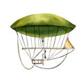 First dirigible vintage style watercolor illustration isolated. Royalty Free Stock Photo