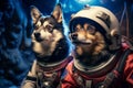 Dogs astronauts in spacesuits