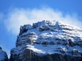 The first early autumn snow on the high alpine peaks above the Calfeisental alpine valley and in the UNESCO World Heritage Royalty Free Stock Photo