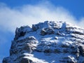 The first early autumn snow on the high alpine peaks above the Calfeisental alpine valley and in the UNESCO World Heritage Royalty Free Stock Photo