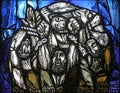 First Easter night, detail of stained glass window in St. James church in Hohenberg, Germany