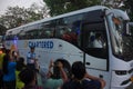 First ever IPL at Guwahati . Rajasthan Royals. Crowd supporting Rajasthan Royals. Punjab Kings team bus .