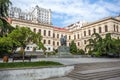 The first experimental public school in Tbilisi, classic gymnasium, statue of Ilia Chavchavadze and Akaki Tsereteli