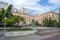 The first experimental public school in Tbilisi, classic gymnasium, statue of Ilia Chavchavadze and Akaki Tsereteli