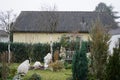 The first falling snow in the garden in December. Berlin, Germany