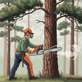 The First Feature: Safe Felling of a Pine Tree by a Lumberjack Royalty Free Stock Photo