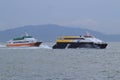 The First Ferry Local service around hongkong island . Royalty Free Stock Photo